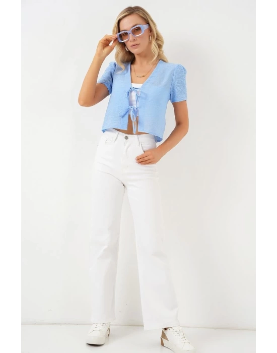 Kısa Kol Crop Bluz 958 - Mavi