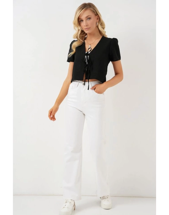 Kısa Kol Crop Bluz 958 - Siyah