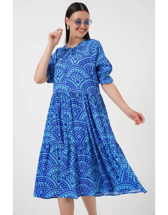 Kısa Kol Desenli Elbise 2553 - Saks