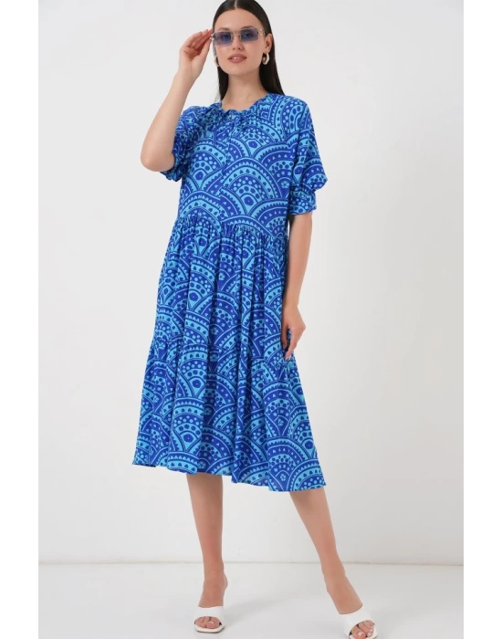 Kısa Kol Desenli Elbise 2553 - Saks