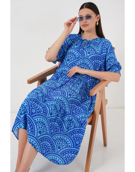 Kısa Kol Desenli Elbise 2553 - Saks