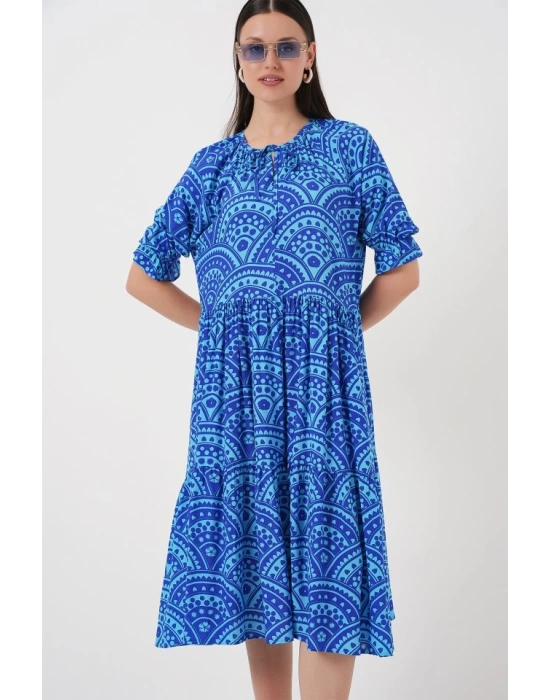 Kısa Kol Desenli Elbise 2553 - Saks