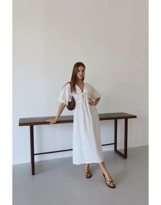 Kısa kollu müslin elbise beyaz pt