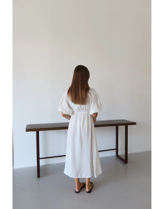 Kısa kollu müslin elbise beyaz pt