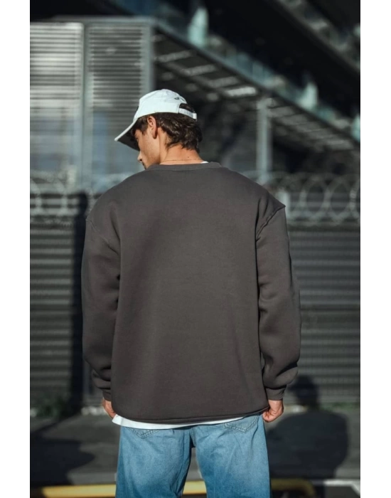 Kışlık Bisiklet Yaka Üç İplik Basic SweatShirt - Antrasit