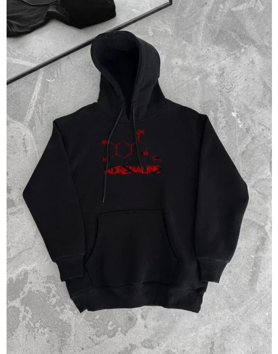 Kışlık Uzun Kol Kapüşonlu SweatShirt - Siyah