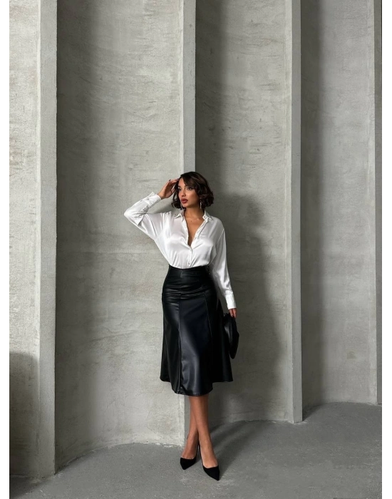 Komple parçalı deri etek siyah h26441