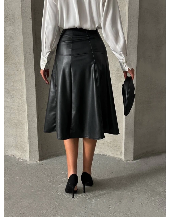 Komple parçalı deri etek siyah h26441