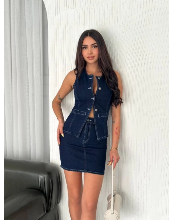 Kot Jeans Etekli Ikili Takım - Lacivert