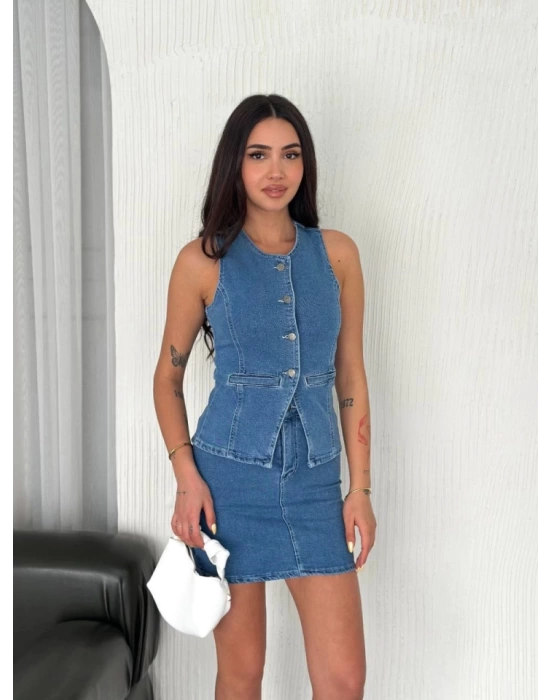 Kot Jeans Etekli Ikili Takım - Mavi