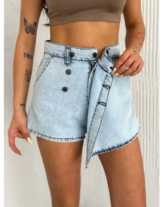 Kot Jeans Kesimetrik Kesim Cepli Şortlu Etek - Gri