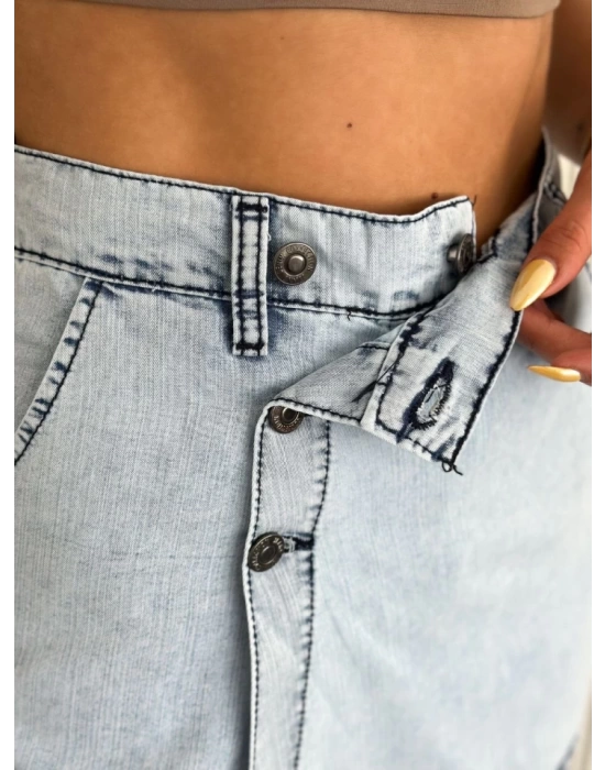 Kot Jeans Kesimetrik Kesim Cepli Şortlu Etek - Gri