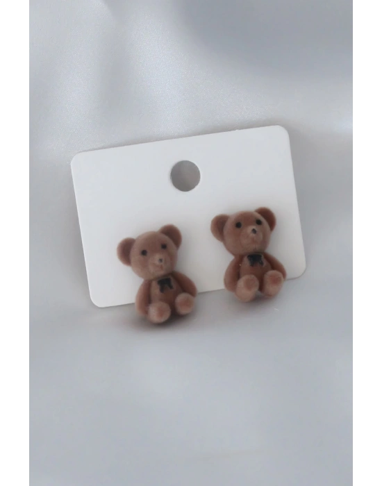 Koyu Kahverengi Renk Ayıcık Figür Kadın Küpe