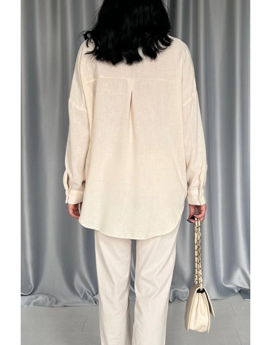 Krem Pulpayet Nakışlı Bedensiz Gömlek