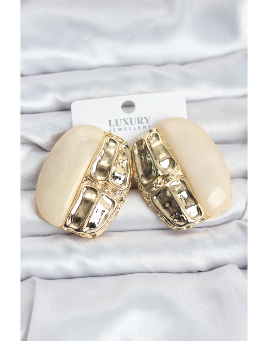 Krem Renk Pirinç Vintage Kadın Küpe