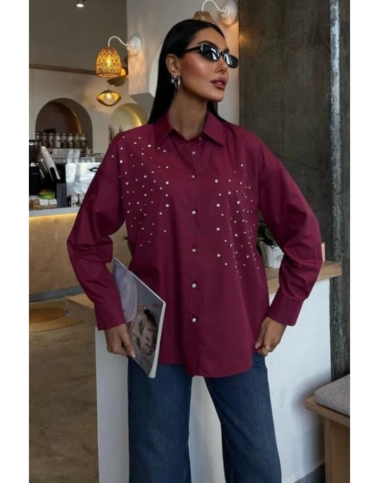 Kristal Taş Çakımlı Poplin Gömlek 3413