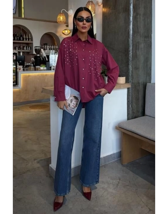 Kristal Taş Çakımlı Poplin Gömlek 3413