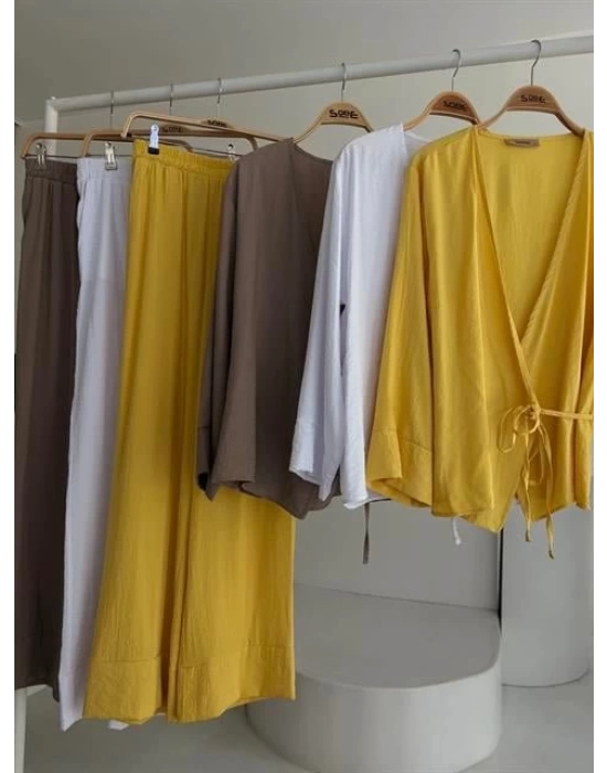 Kruvaze Model Klasik Pantolonlu Çupra Keten Takım 10191