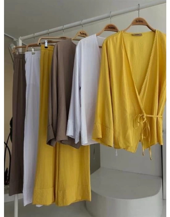 Kruvaze Model Klasik Pantolonlu Çupra Keten Takım 10191