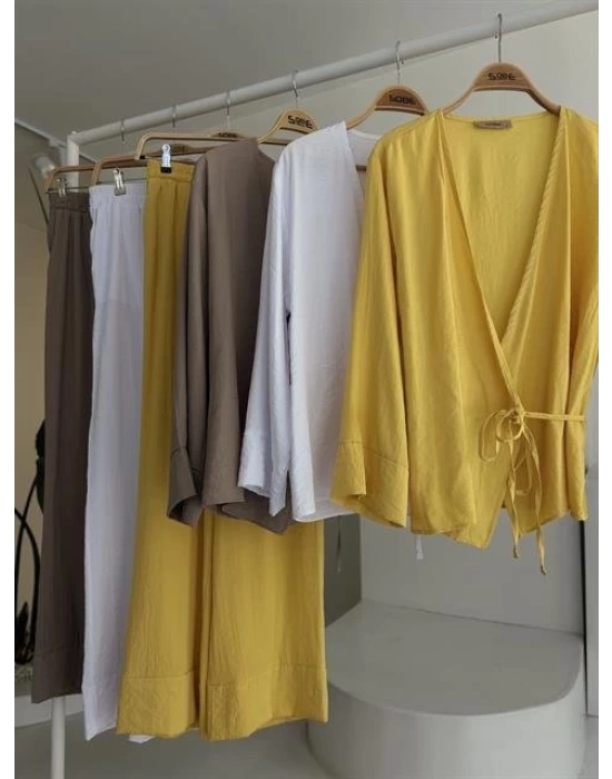Kruvaze Model Klasik Pantolonlu Çupra Keten Takım 10191