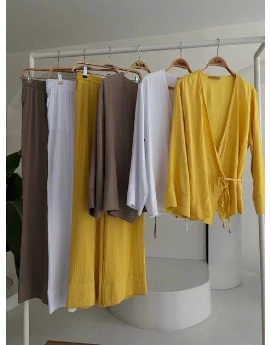 Kruvaze Model Klasik Pantolonlu Çupra Keten Takım 10191
