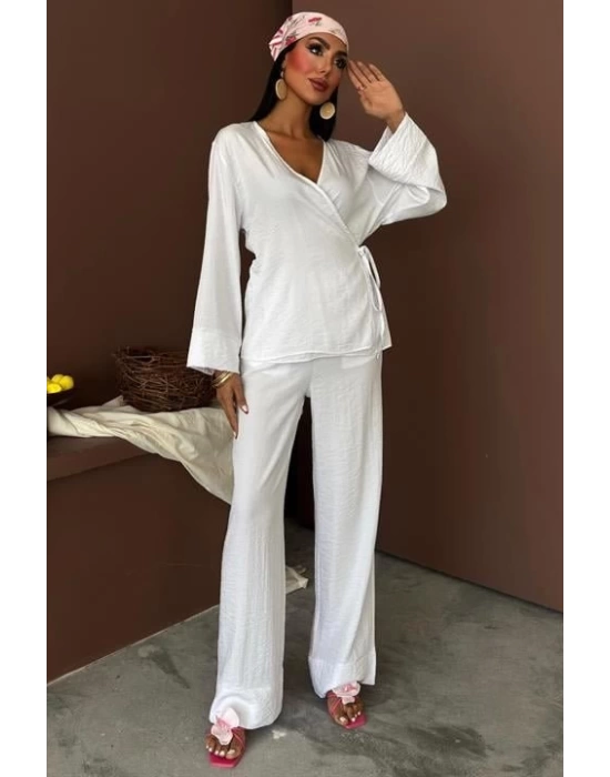 Kruvaze Model Klasik Pantolonlu Çupra Keten Takım 10191
