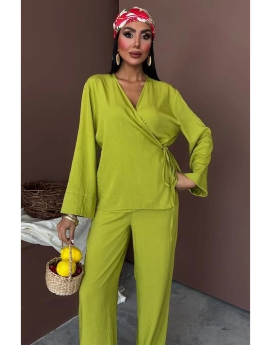 Kruvaze Model Klasik Pantolonlu Çupra Keten Takım 10191