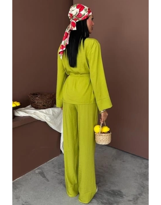 Kruvaze Model Klasik Pantolonlu Çupra Keten Takım 10191