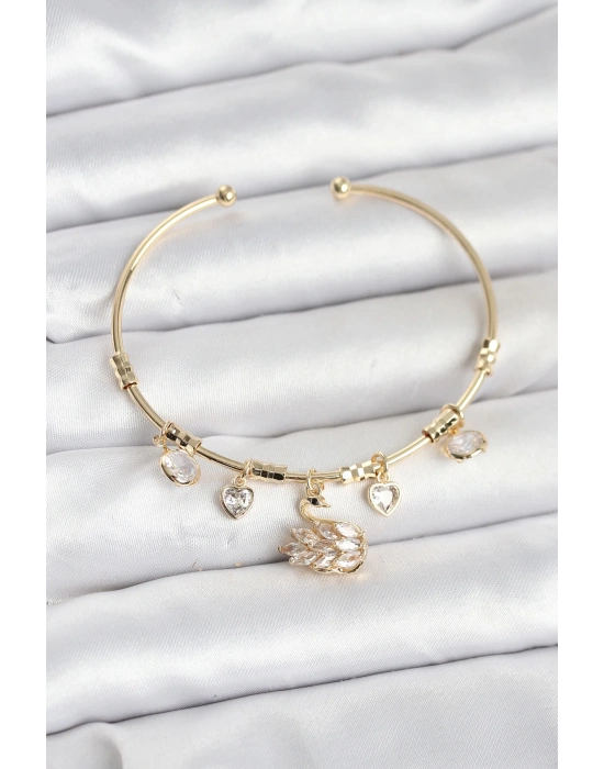 Kuğu Charmlı Gold Renk Kadın Bileklik