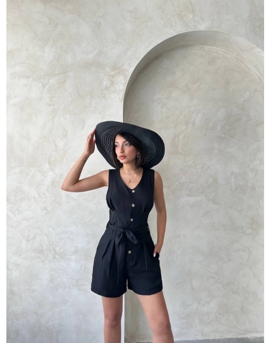 Kuşaklı şortlu tulum
