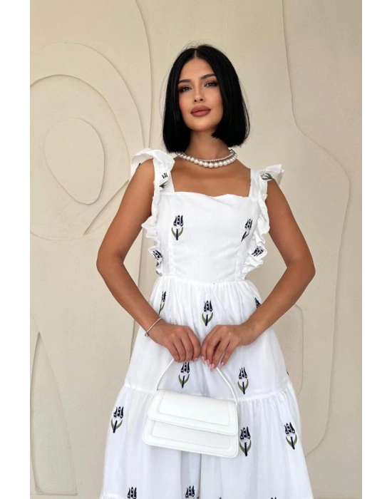 Lacivert Sıfır Kol Fırfırlı Elbise