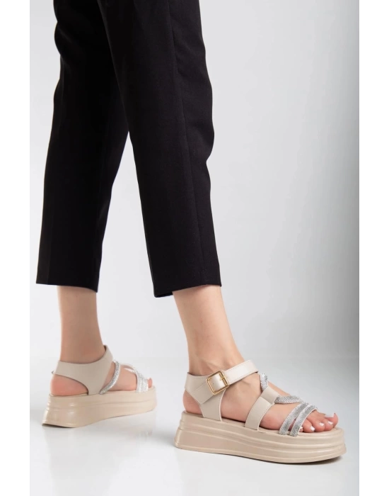 Lenda Bej Cilt Kemerli Sandalet