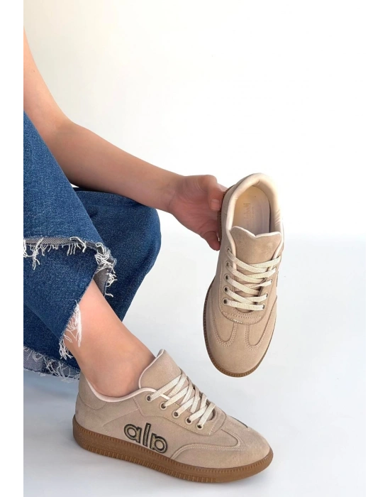 Lendo Bej Süet Bağcıklı Spor Ayakkabı
