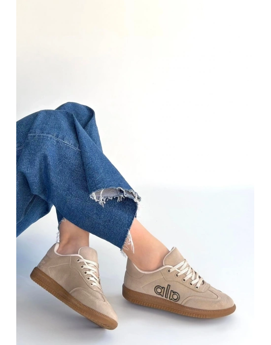 Lendo Bej Süet Bağcıklı Spor Ayakkabı