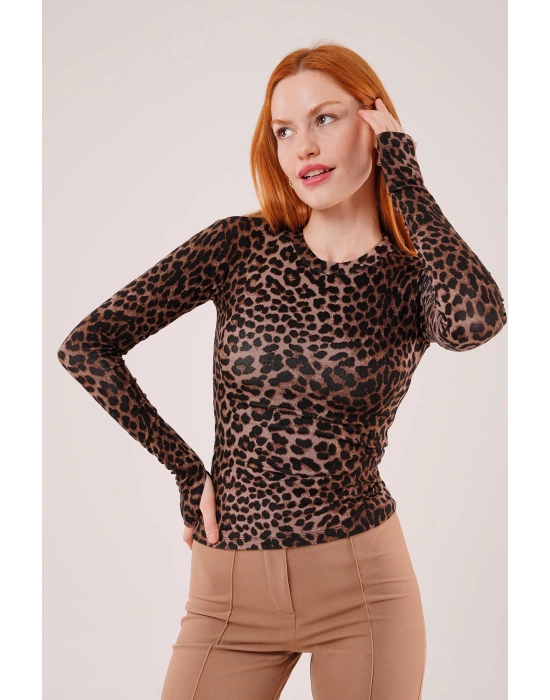 Leopar Desen Basic Bluz
