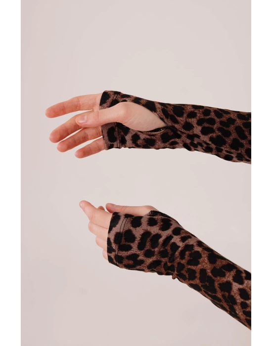 Leopar Desen Basic Bluz