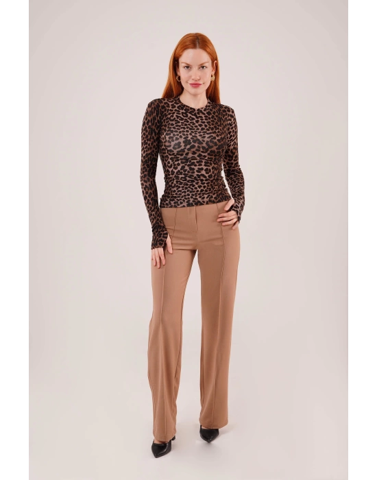 Leopar Desen Basic Bluz