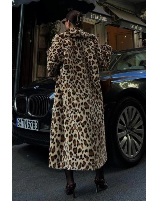 Leopar Desenli İçi Astarlı Peluş Kaban 7065