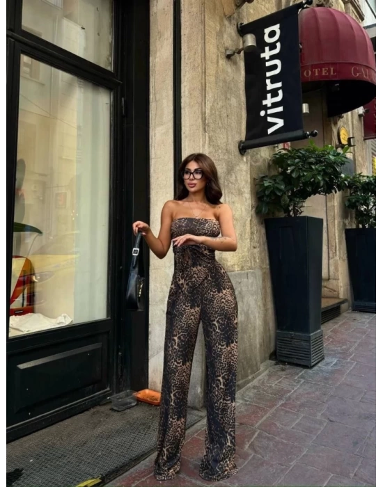 Leopar Desenli önden Bağlamalı Bluz Pantolon İkili Takım -Leopar