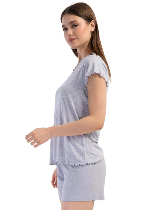 Likralı Viskon V Yaka Kısa Kol Eteği Oval Şort Tak