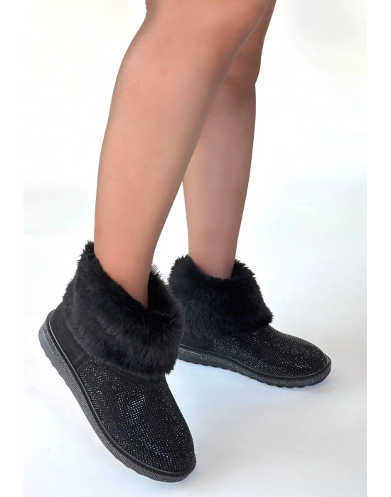 Linka Siyah Süet Siyah Boncuk İşlemeli Bot