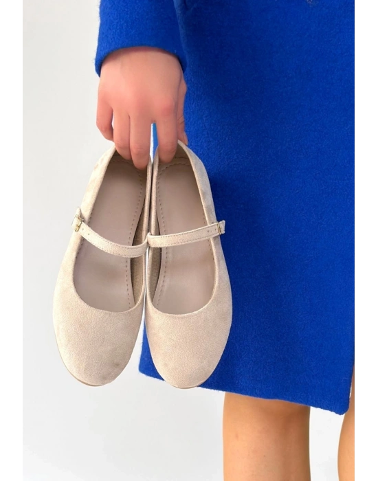 Lossa Bej Süet Kemerli Babet Ayakkabı