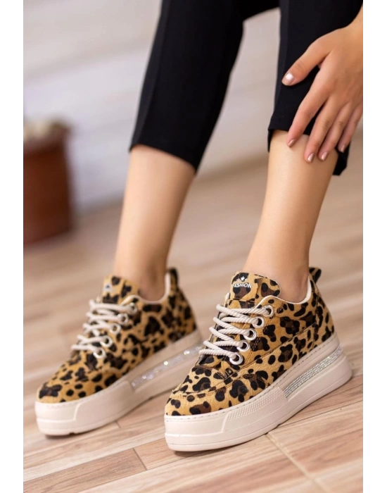 Lulu Leopar Süet Bağcıklı Spor Ayakkabı