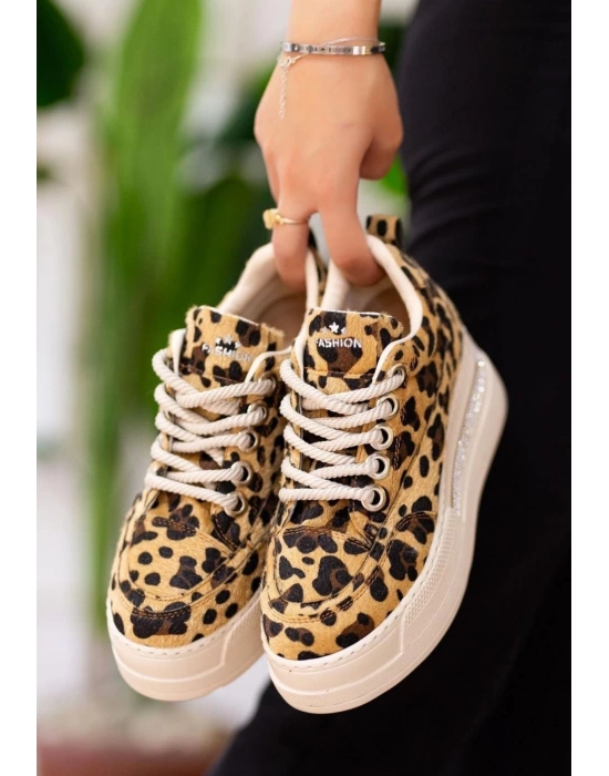 Lulu Leopar Süet Bağcıklı Spor Ayakkabı