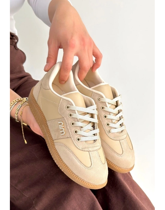 Lunga Bej Cilt Bağcıklı Spor Ayakkabı