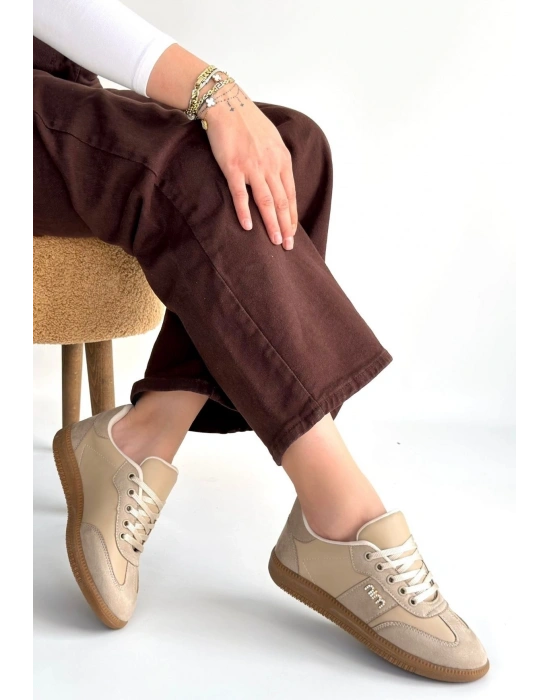 Lunga Bej Cilt Bağcıklı Spor Ayakkabı