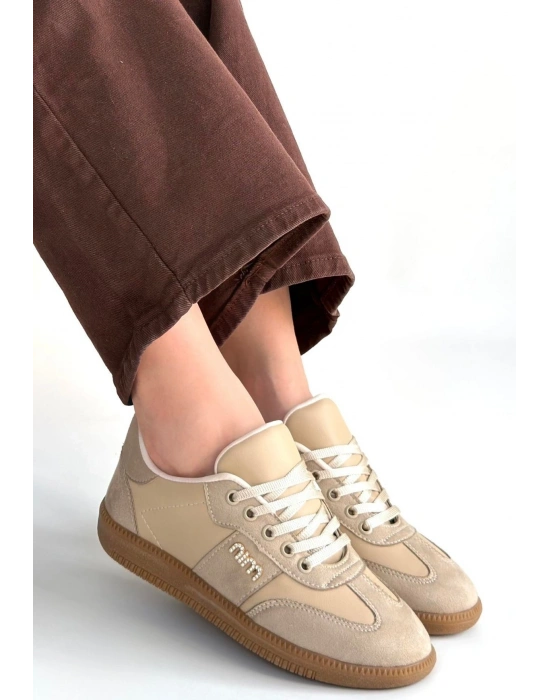 Lunga Bej Cilt Bağcıklı Spor Ayakkabı