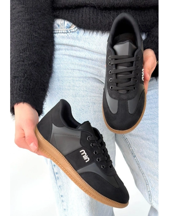 Lunga Siyah Cilt Bağcıklı Spor Ayakkabı