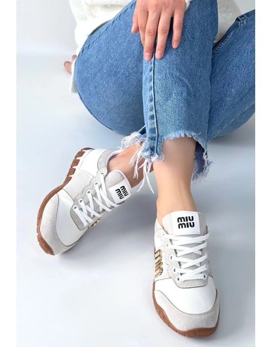 Marje Beyaz Cilt Bağcıklı Spor Ayakkabı