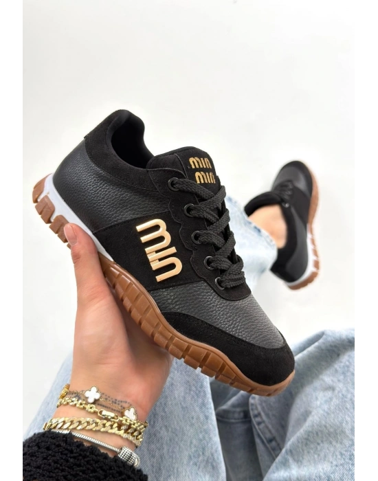 Marje Siyah Cilt Bağcıklı Spor Ayakkabı